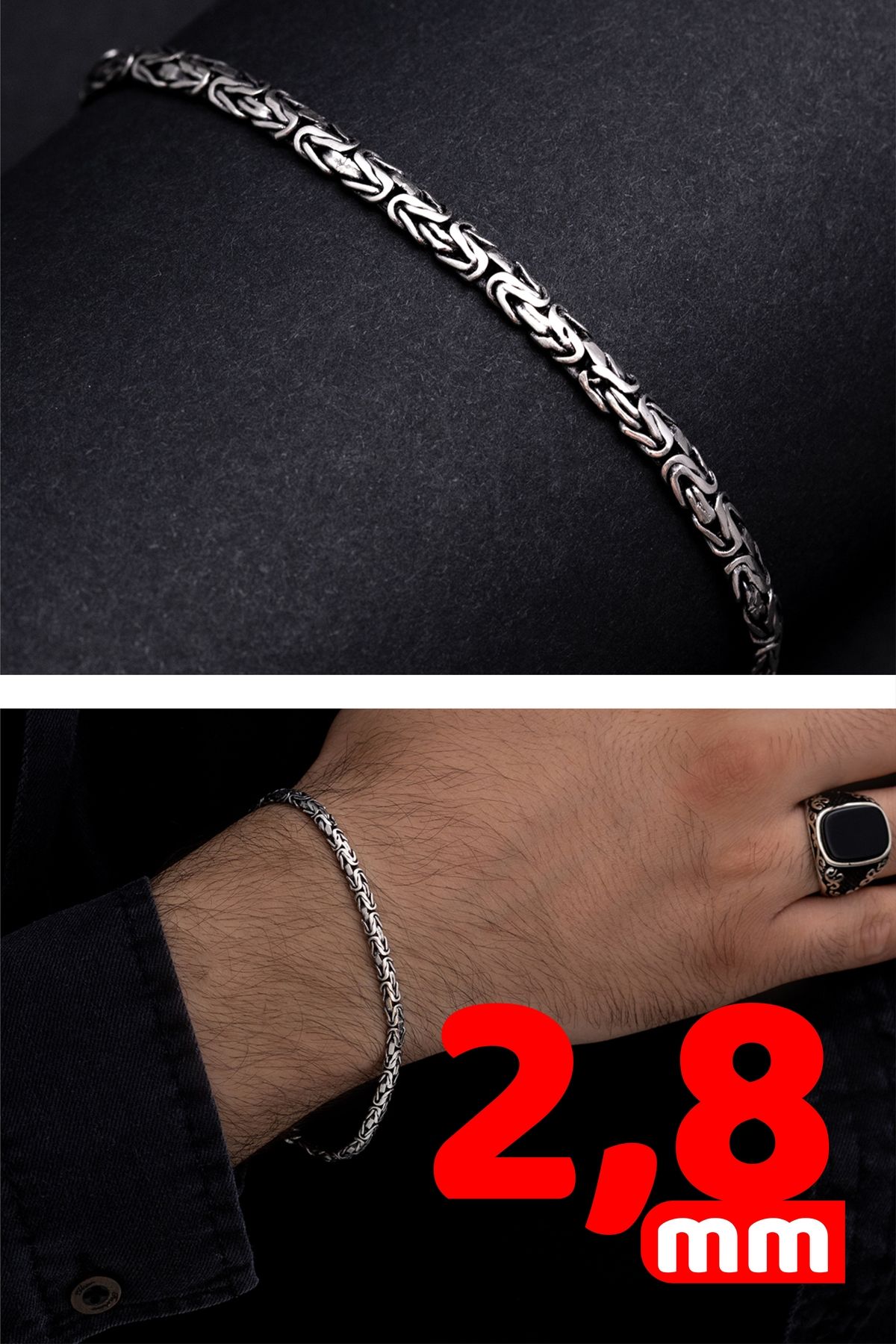 2.8mm Yassı Ezme Kral Model 925 Ayar Erkek Gümüş Bileklik