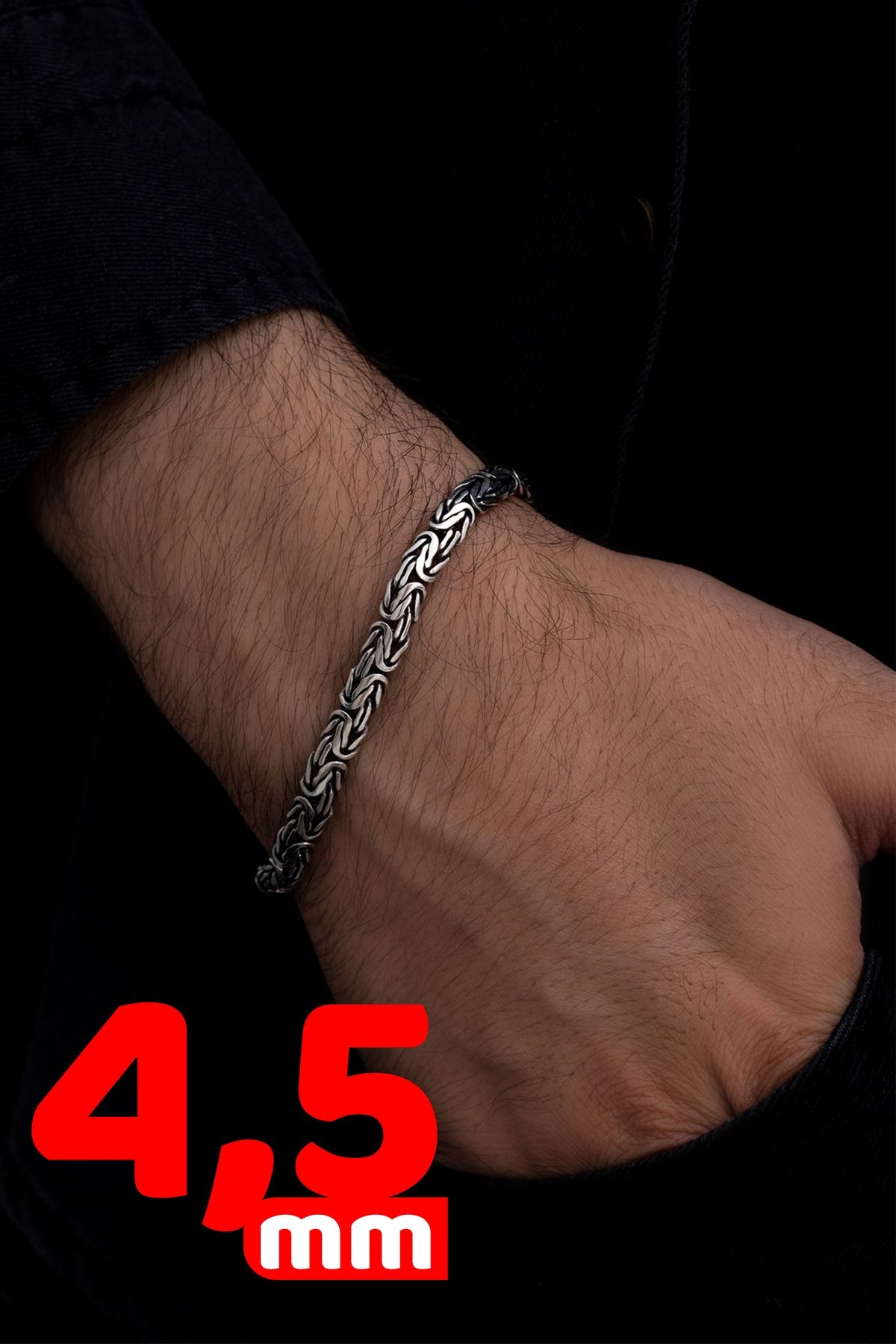 4.5mm Yassı Ezme Kral Model 925 Ayar Erkek Gümüş Bileklik