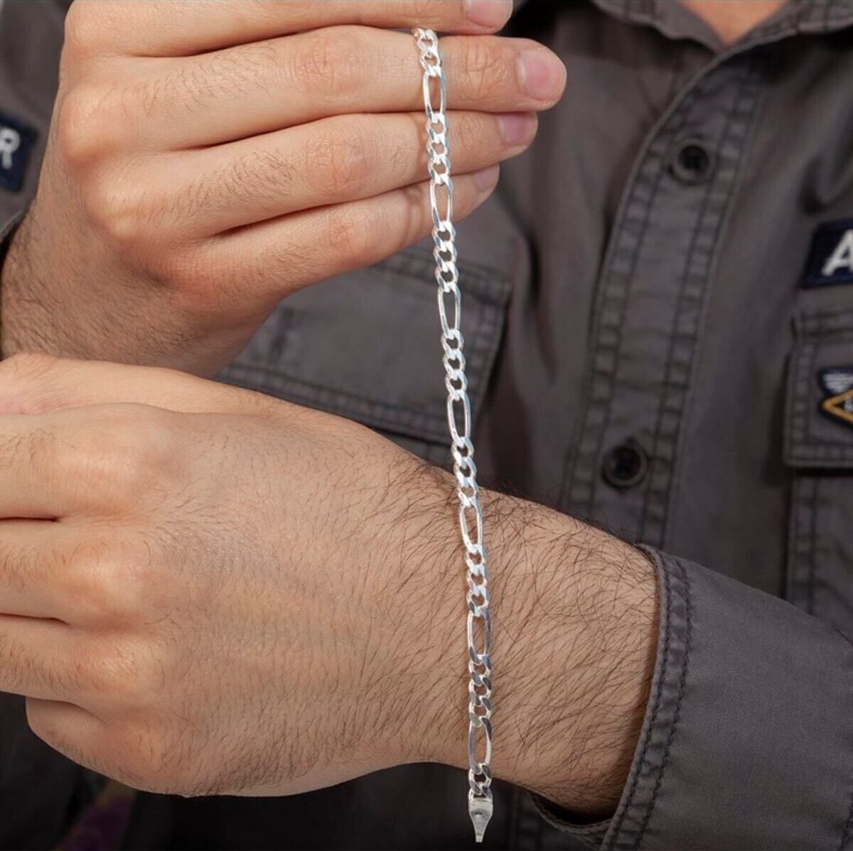 5mm Figaro Model 925 Ayar Gümüş Erkek Bileklik Sevgiliye - Eşe - Babaya Hediye Künye