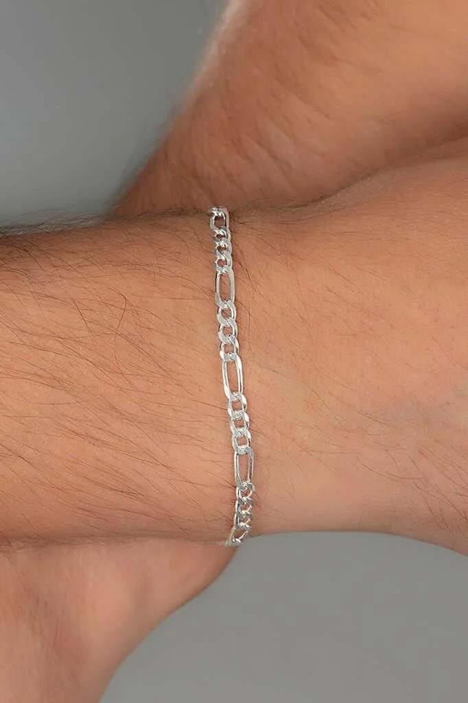  5mm Figaro Model 925 Ayar Gümüş Erkek Bileklik Sevgiliye - Eşe - Babaya Hediye Künye
