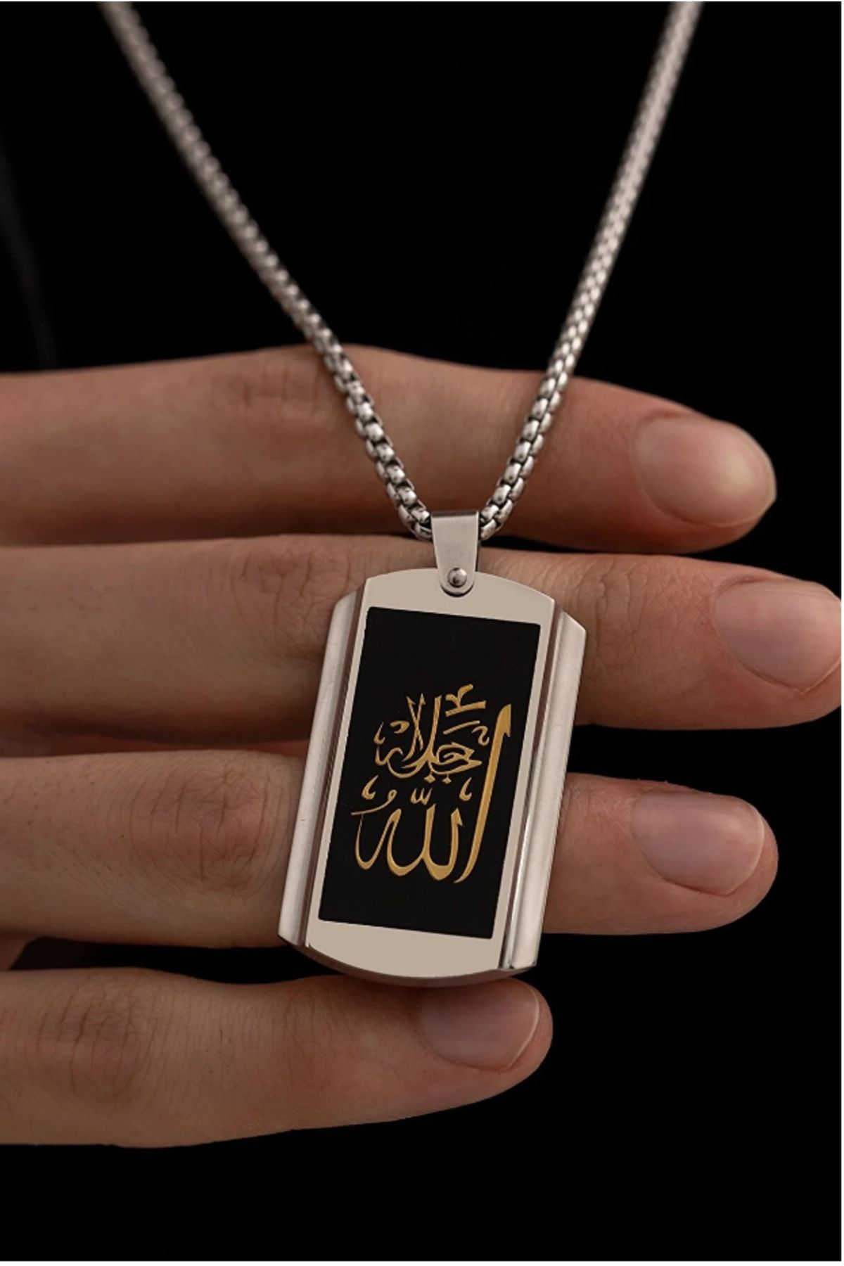 Vog Allah Yazılı Çelik Sevgiliye,Eşe,Babaya,Arkadaşa Hediye Kolye Zincir