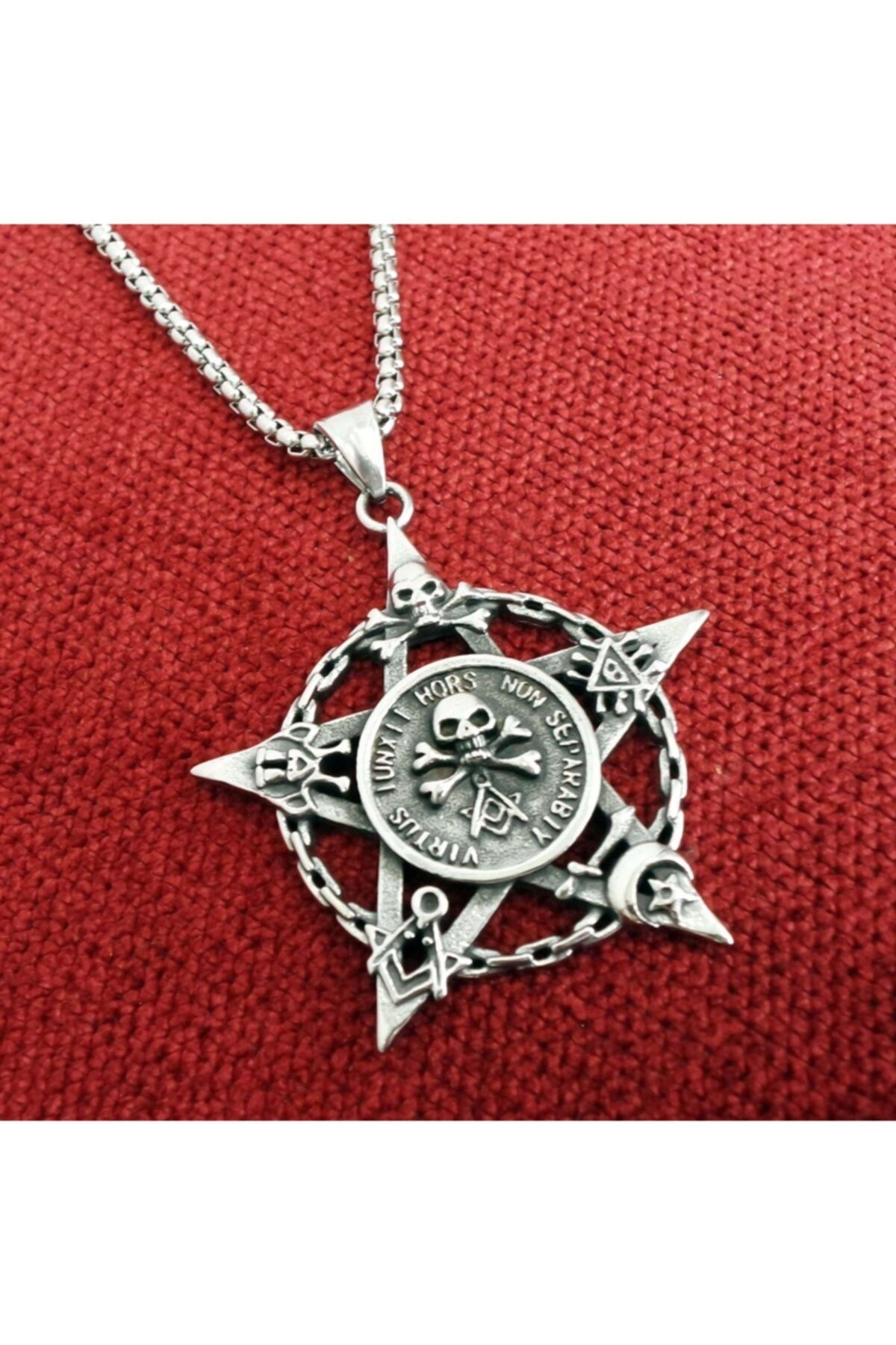 Vog Pentegram Kurukafa Çelik Unisex Sevgiliye - Eşe - Arkadaşa Hediye Kolye Zincir
