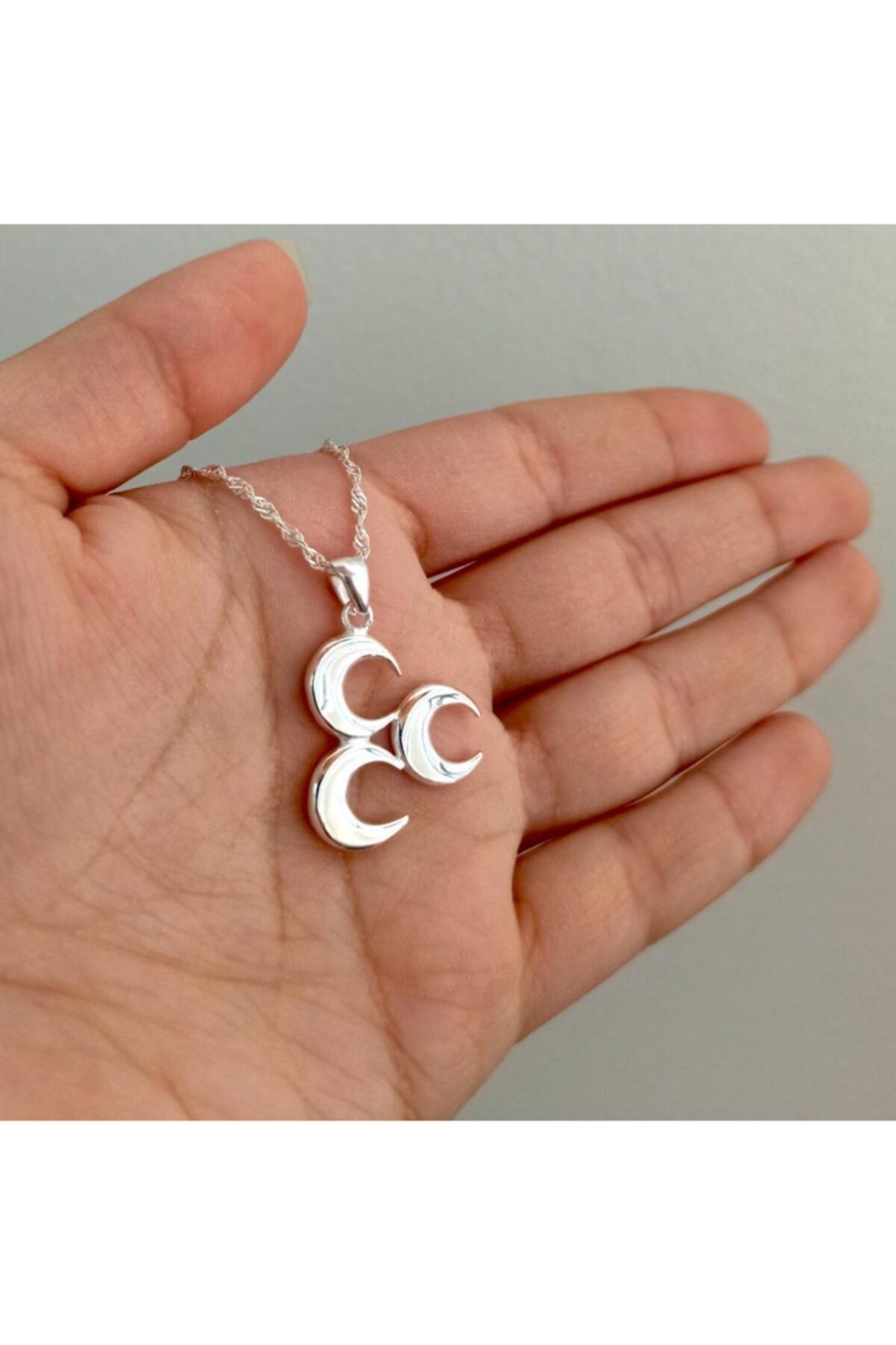 Vog Unisex Üç Hilal Ülkücü 925 Ayar Gümüş  Kolye Zincir