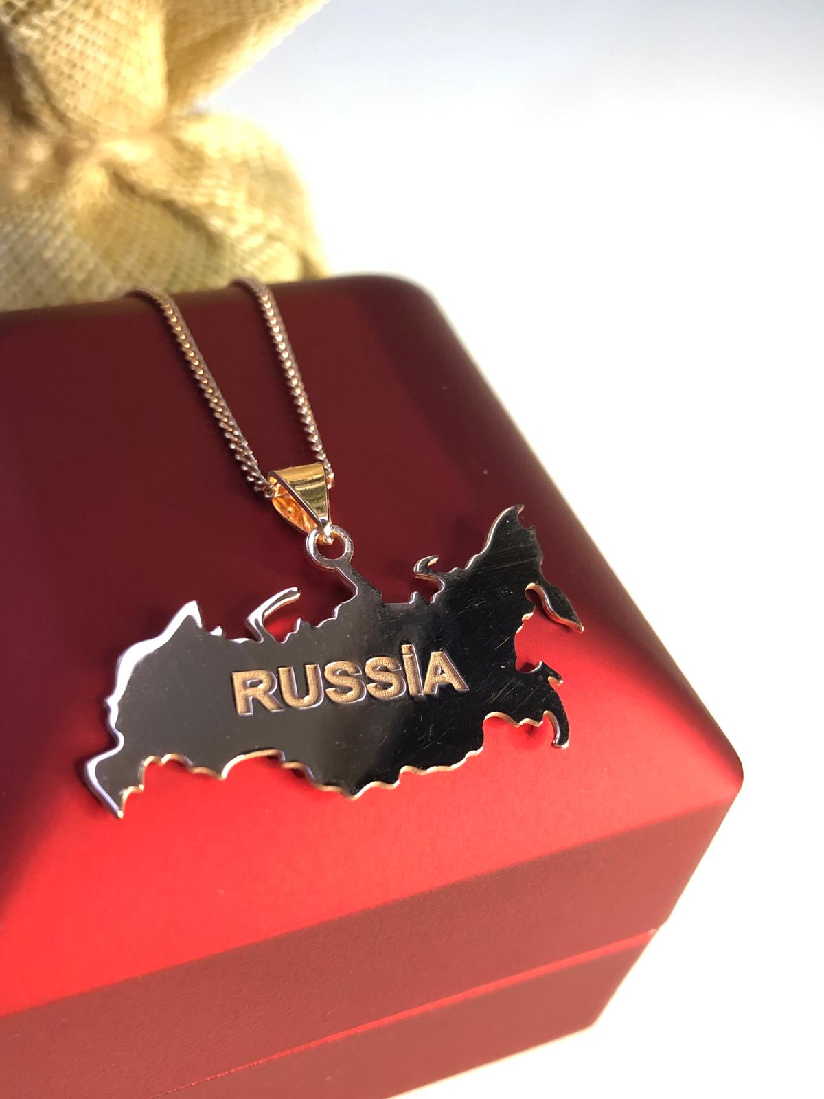 Kadın Gümüş Kolye - Rusya (Russia) Haritası Bayrağı Rose Renk 925 Ayar Gümüş Ülke Kolye