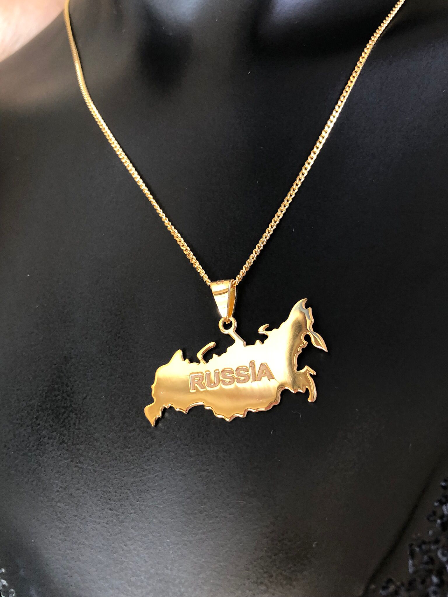 Kadın Gümüş Kolye - Rusya (RUSSİA) Haritası Bayrağı Gold Renk 925 Ayar Gümüş Ülke Kolye