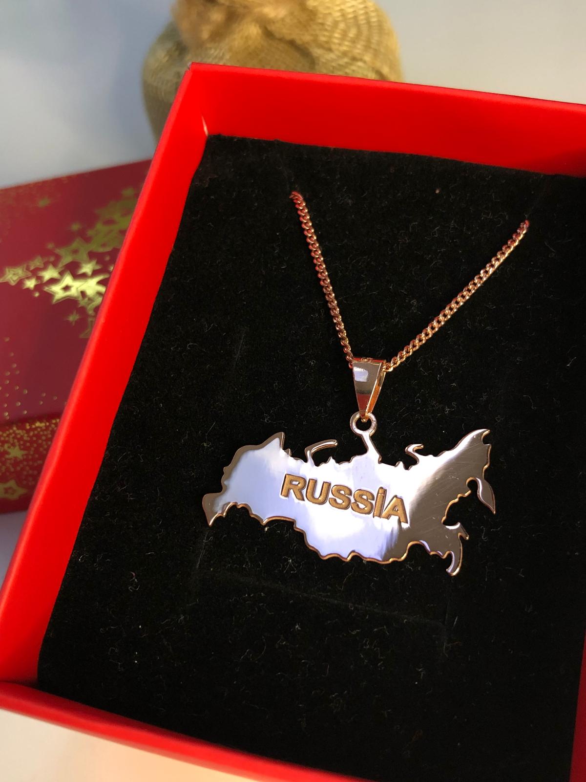Kadın Gümüş Kolye - Rusya (Russia) Haritası Bayrağı Rose Renk 925 Ayar Gümüş Ülke Kolye