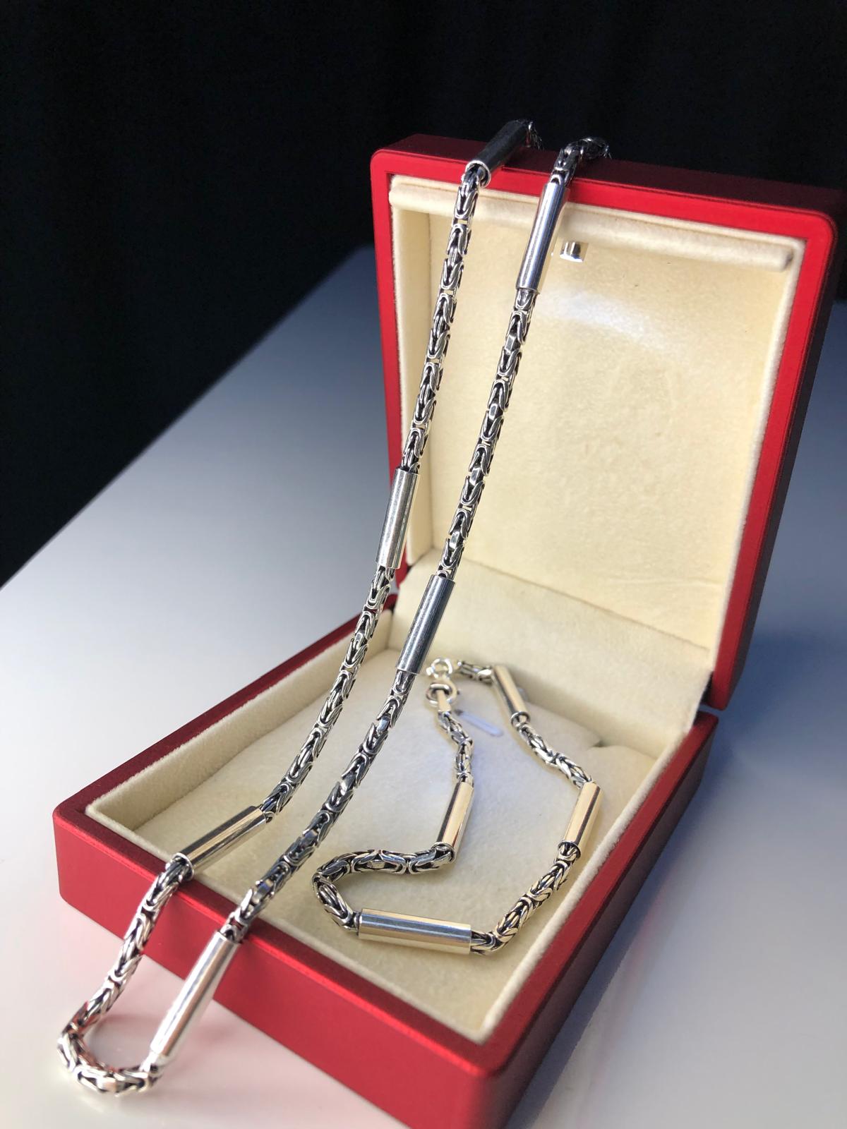 Erkek Gümüş Set - 2.8 mm Özel Tasarım Silindir Parçalı Yuvarlak Kral Model Erkek Set • Işıklı Kutuda