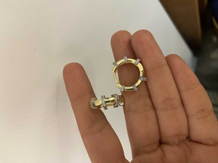Vog Tiffany Tasarım 2 Cm Silindir Model Gold Beyaz Taşlı 925 Ayar Gümüş Sevgiliye,Eşe,Anneye Küpe