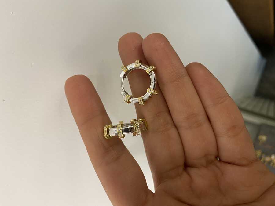 Vog Tiffany Tasarım 2 Cm Silindir Model Beyaz Gold Taşlı 925 Ayar Gümüş Sevgiliye,Eşe,Anneye Küpe
