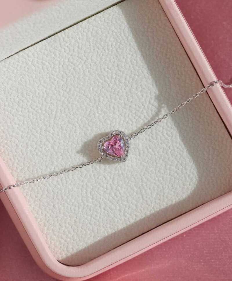 Pembe Kalp Tasarım 3’ Lü Set • Zirconia 925 Ayar Gümüş Sevgiliye • Eşe • Kolye • Küpe  • Yüzük Set