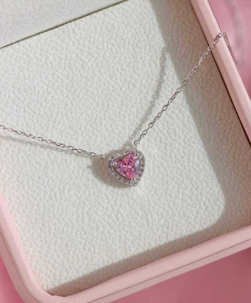 Pembe Kalp Tasarım 3’ Lü Set • Zirconia 925 Ayar Gümüş Sevgiliye • Eşe • Kolye • Küpe  • Yüzük Set
