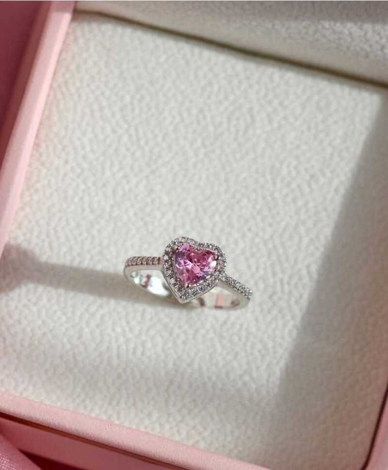 Pembe Kalp Tasarım 3’ Lü Set • Zirconia 925 Ayar Gümüş Sevgiliye • Eşe • Kolye • Küpe  • Yüzük Set