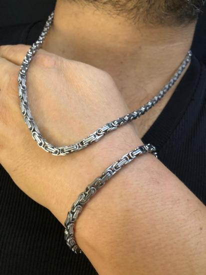 4.5mm Kral Erkek Çelik Beyaz Set • Işıklı Kutuda • Sevgiliye • Eşe • Babaya Bileklik Kolye