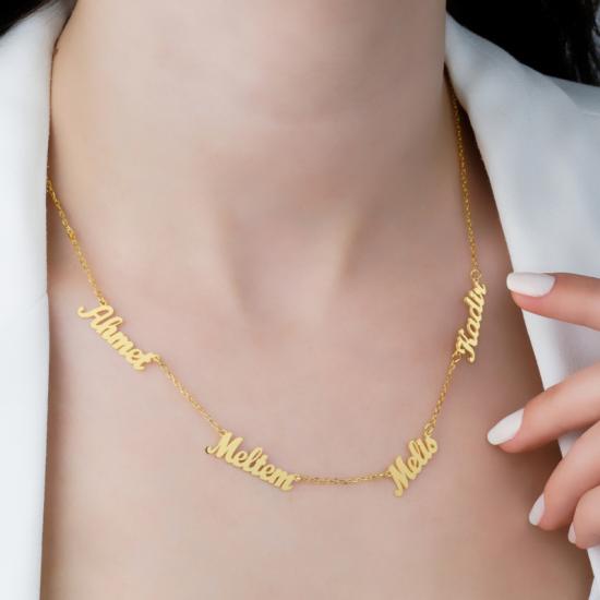 4’Lü İsim Kolye • 14 Ayar (585) Yeşil Altın • Işıklı Kutuda • Sevgiliye • Eşe • Anneye Hediye Kolye