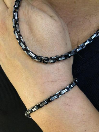 5mm Kral Erkek Çelik Siyah Beyaz Set • Işıklı Kutuda • Sevgiliye • Eşe • Babaya Bileklik Kolye