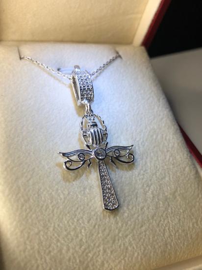 Ankh Mısır Scarab 925 Gümüş Kadın Kolye Işıklı Kutuda • Sevgiliye • Eşe • Anneye • Arkadaşa Kolye
