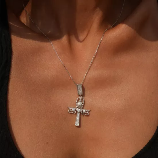 Ankh Mısır Scarab 925 Gümüş Kadın Kolye Işıklı Kutuda • Sevgiliye • Eşe • Anneye • Arkadaşa Kolye