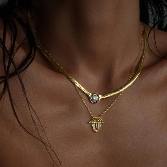 Serenay • Leyla • Altın Tasarım 18 K Altın Kaplama İkili Set 925 Ayar Gümüş Kolye