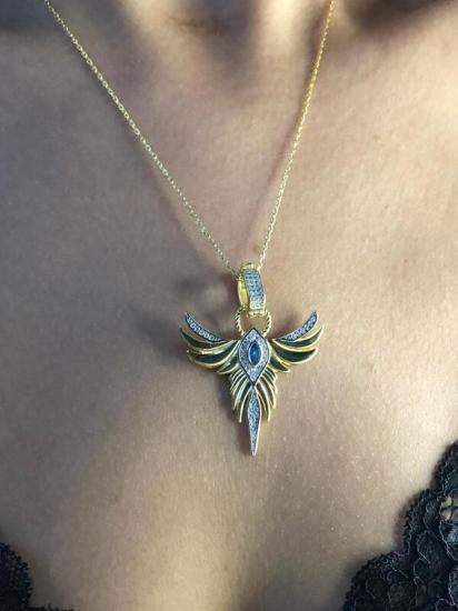 Zümrüdü Anka Kuşu Phoenix Aquamarin Taşlı Gümüş Kolye Işıklı Kutuda • Sevgiliye • Eşe • Anneye Kolye