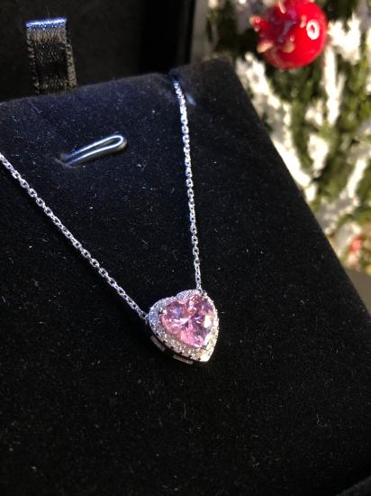 Pembe Kalp Model  Zirconia Taşlı 925 Ayar Gümüş Sevgiliye • Eşe • Anneye • Arkadaşa Hediye Kolye