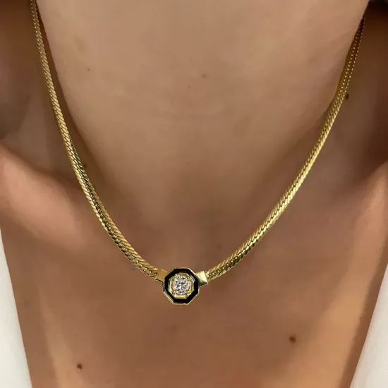 18 K Gold Kaplama 925 Ayar Gümüş Kolye • Serenay Sarıkaya Kolye • Çağla Kolye • Choker Chain