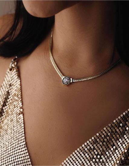 Serenay Sarıkaya Kolye • Çağla Kolye • Choker Chain 18 K Rose Kaplama 925 Ayar Gümüş Kolye 