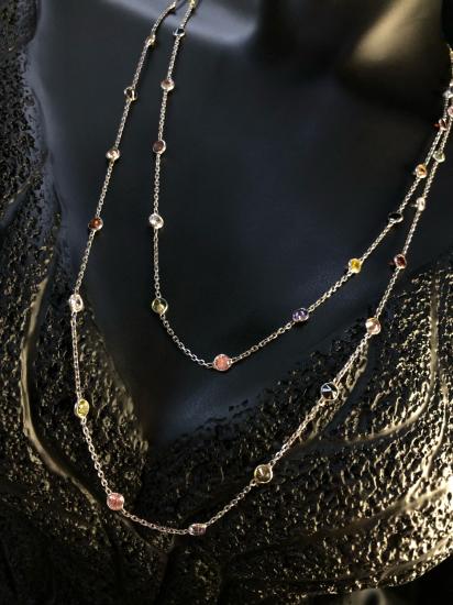 Vog Mix Renkli Zirconia Taşlı Uzun Boy 112 Cm Beyaz Renk 925 Ayar Gümüş Kolye