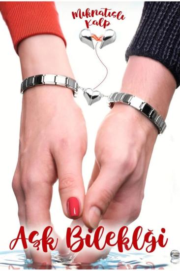 İtalyan Charm Nomi Çelik Bileklik - Mıknatıslı Kalp Çift Bilekliği Sevgiliye • Bileklik 2 Adet