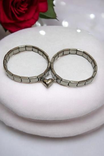 İtalyan Charm Nomi Çelik Bileklik - Mıknatıslı Kalp Çift Bilekliği Sevgiliye • Bileklik 2 Adet