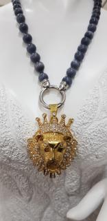 ÇELİK DUMANLI GRİ KAPLAN GÖZÜ TAŞLI SARI ASLAN(LION) KASI KOLYE