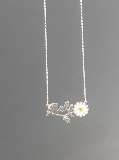 Vog Kişiye Özel Aslı Yazılı Papatya Isim Kolye 925 Ayar Gümüş Sevgiliye,Anneye,Arkadaşa Hediye Kolye
