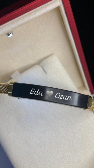 Altın Tasarım Kişiye Özel Erkek Çelik Bileklik • Işıklı Kutuda • Sevgiliye • Eşe • Babaya Kelepçe