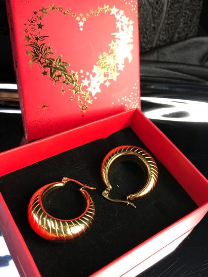 Vog İstiridye Halka Model Sarı Renk Sevgiliye,Eşe,Anneye,Arkadaşa Hediye Çelik Küpe