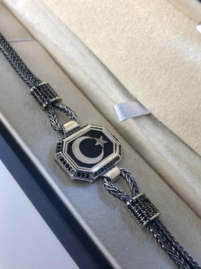 Erkek Gümüş Bileklik - Ay yıldız İşlemeli Tilkikuyruğu Zincirli Erkek Bileklik • Işıklı Kutuda