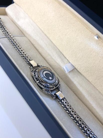 Erkek Gümüş Bileklik - Ay Yıldız Desenli Tilki Kuyruğu Zincirli Erkek Bileklik • Işıklı Kutuda