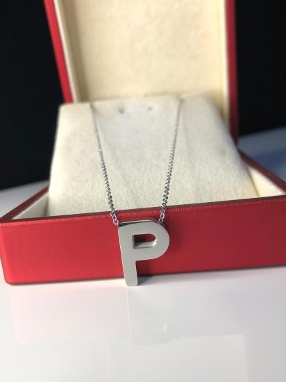 P Harfi Üç Boyutlu Beyaz Çelik Kadın Kolye Işıklı Kutuda • Sevgiliye • Eşe • Anneye • Arkadaşa Kolye