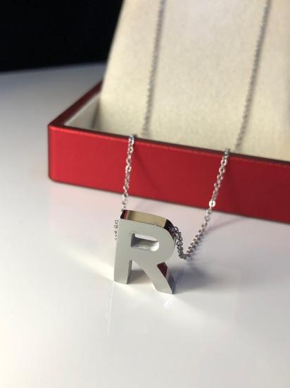 R Harfi Üç Boyutlu Beyaz Çelik Kadın Kolye Işıklı Kutuda • Sevgiliye • Eşe • Anneye • Arkadaşa Kolye