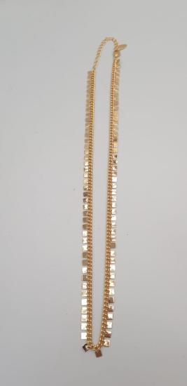 Vog Vıp Bijuteri 24 Ayar Kaplama Sıralı Sallanan Kare Pullar Sarı Renk Kolye