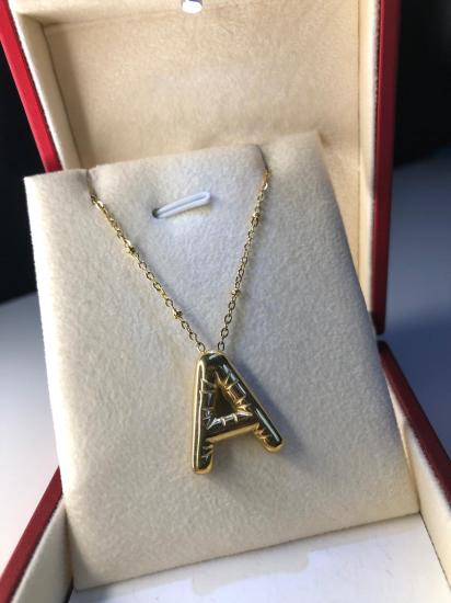 Balon A Harf Kolye Paslanmaz Çelik Sarı Renk • Işıklı Kutuda • Sevgiliye • Eşe • Anneye Kolye