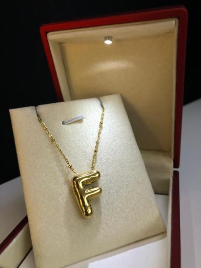 Balon F Harf Kolye Paslanmaz Çelik Sarı Renk • Işıklı Kutuda • Sevgiliye • Eşe • Anneye Kolye