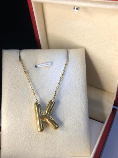 Balon K Harf Kolye Paslanmaz Çelik Sarı Renk • Işıklı Kutuda • Sevgiliye • Eşe • Anneye Kolye