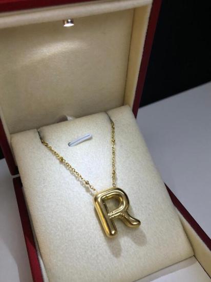 Balon R Harf Kolye Paslanmaz Çelik Sarı Renk • Işıklı Kutuda • Sevgiliye • Eşe • Anneye Kolye