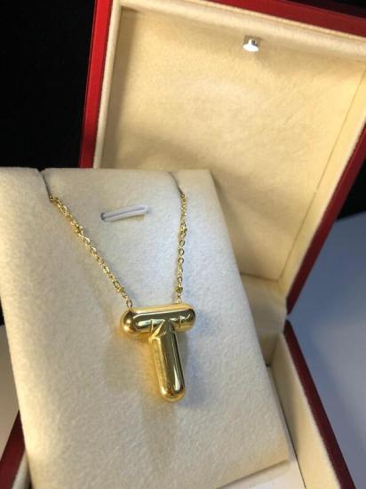 Balon T Harf Kolye Paslanmaz Çelik Sarı Renk • Işıklı Kutuda • Sevgiliye • Eşe • Anneye Kolye