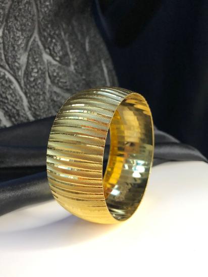 Kadın Altın Kaplama Bilezik - 30mm Çizgili Lazer Kesmesi Mega Boy 24 Ayar Altın Kaplama Bilezik Düğün • Nişan • Söz Takı Bileziği