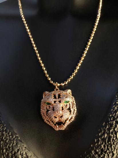 Xuping Tasarım Mikro Kaplama Swarovski Taşlı Rose Renk Kaplan Sevgiliye Eşe Bijuteri Kolye