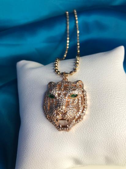 Xuping Tasarım Mikro Kaplama Swarovski Taşlı Rose Renk Kaplan Sevgiliye Eşe Bijuteri Kolye