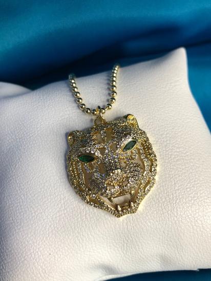 Xuping Tasarım Mikro Kaplama Swarovski Taşlı Sarı Renk Kaplan Sevgiliye Eşe Bijuteri Kolye