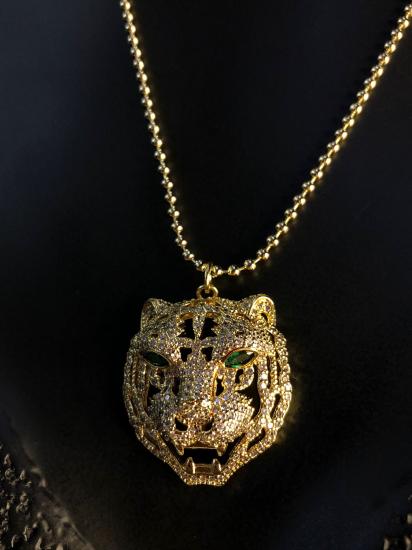 Xuping Tasarım Mikro Kaplama Swarovski Taşlı Sarı Renk Kaplan Sevgiliye Eşe Bijuteri Kolye