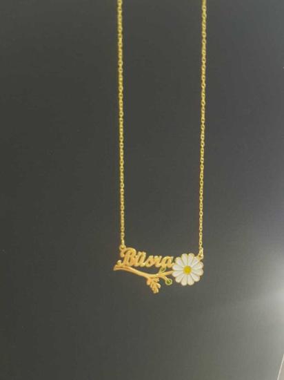  Büşra Yazılı Papatya İsim Kolye 925 Ayar Gümüş • Sevgiliye • Eşe • Anneye Hediye Kolye