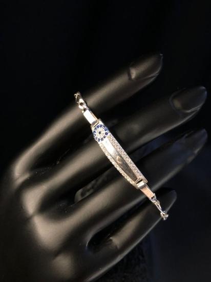 Vog İsim yazılabilen Nazar Boncuk Göz Detay 925 Ayar Gümüş Hediyelik Çocuk Bebek Künyesi Bilekliği